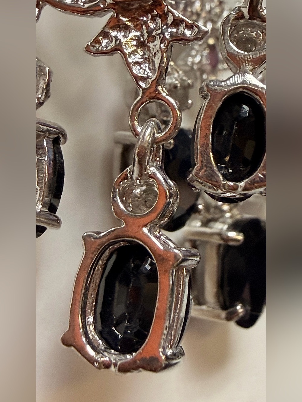 4.40 CTW Sapphire & Diamond Sterling Silver Chandelier Earrings - Picture 4 of 15